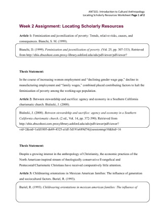 Week 2 Assignment Locating Scholarly