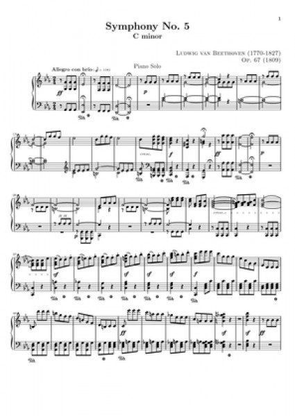 Beethoven Symphony No. 5 C minor Piano Solo