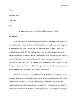  An Argumentative Essay   An Educational Experience at Pocatello [1389...