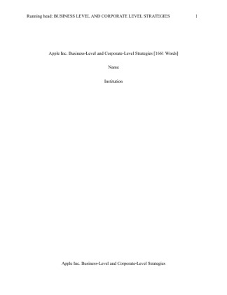  Assignment 3: Business Level and Corporate Level Strategies    Apple Inc. 