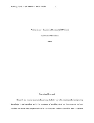  Article review   Educational Research [883 Words]