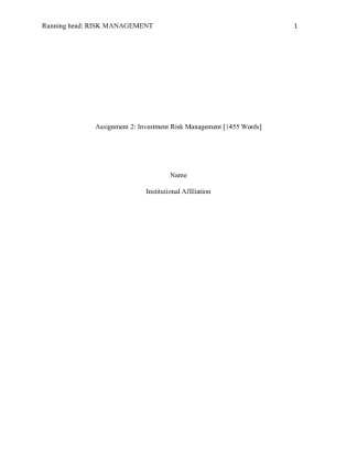  Assignment 2: Investment Risk Management [1455 Words]