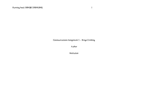  Communications Assignment 5    Binge Drinking [850 Words]