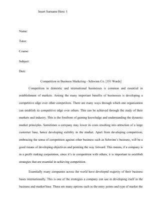  Competition in Business Marketing   Schwinn Co. [351 Words]
