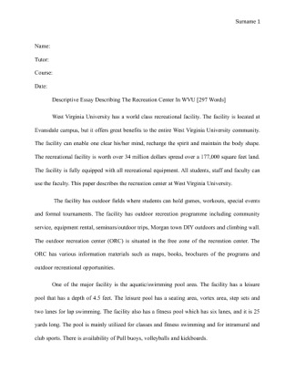  Descriptive Essay Describing The Recreation Center In WVU [297 Words]