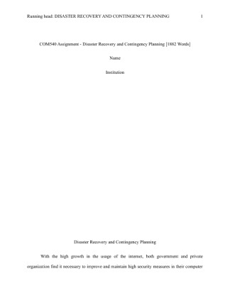  COM540 Assignment   Disaster Recovery and Contingency Planning [1882...