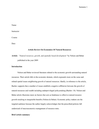 Assignment 5   Article Review On Economics of Natural Resources [873...