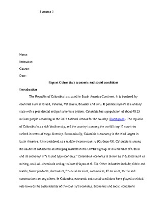  Report on Columbia�s Economic And Social Conditions [1298 Words]