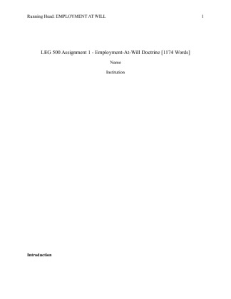  LEG 500 Week 3 Assignment 1   Employment At Will Doctrine [1174 Words]