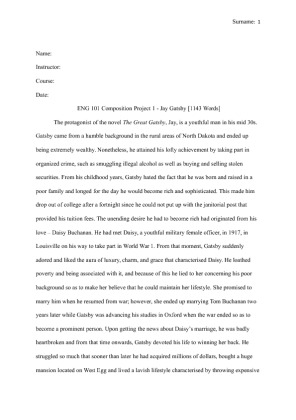  ENG 101 Composition Project 1   Jay Gatsby [1143 Words]