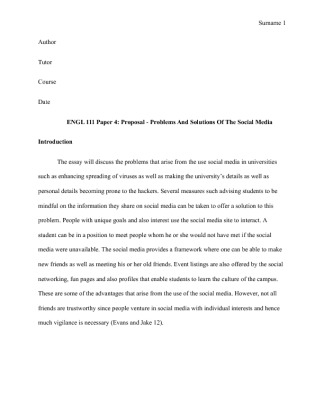  ENGL 111 Paper 4: Proposal   Problems and Solutions Of The Social...