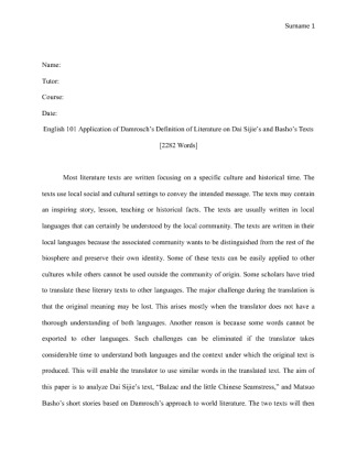  English 101 Application of Damrosch�s Definition of Literature on Dai...