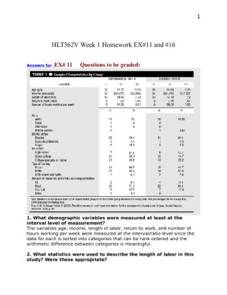 HLT 362V Week 1 Workbook Exercises 11 and 16	