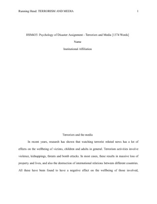  HSM435: Psychology of Disaster Assignment   Terrorism and Media [1374...
