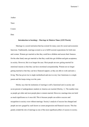  Introduction to Sociology   Marriage in Modern Times [1252 Words]