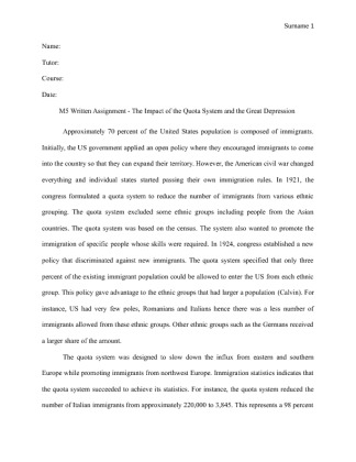  M5 Written Assignment   The Impact of the Quota System and the Great...