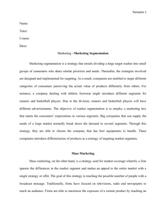  Marketing   Marketing Segmentation and Mass Marketing [558 Words]