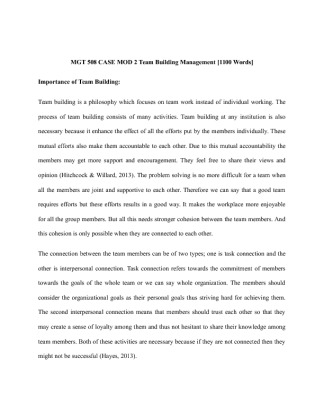  MGT 508 CASE MOD 2 Team Building Management [1100 Words]