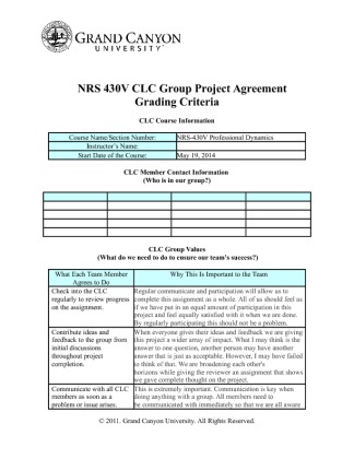  NRS 430V Week 1 Collaborative Learning Community (CLC) Agreement