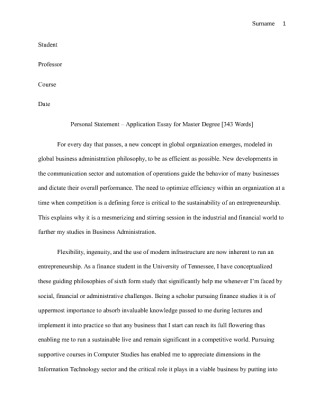  Personal Statement  Application Essay for Master Degree [343 Words]