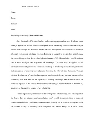  Psychology Case Study: Humanoid Robot [305 Words]