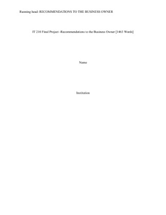  IT 210 Final Project  Recommendations to the Business Owner [1463 Words]