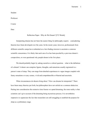  Reflection Paper   Why do We Dream? [572 Words]