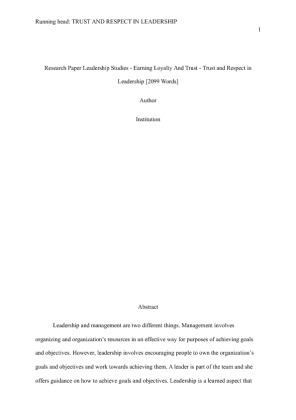  Research Paper Leadership Studies   Earning Loyalty And Trust   Trust...