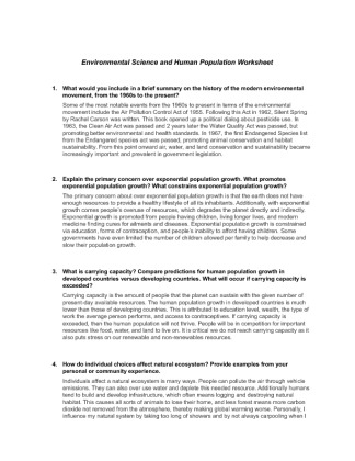   SCI 256 Week 1 Environmental Science and Human Population Worksheet