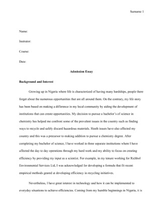  TMSCIS Admission Essay: Admission Essay for The Master of Science in...