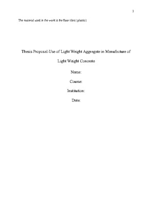  Thesis Proposal Use of Light Weight Aggregate in Manufacture of Light...