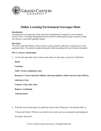  UNV 504 Week 1 Navigating the Online Environment Scavenger Hunt