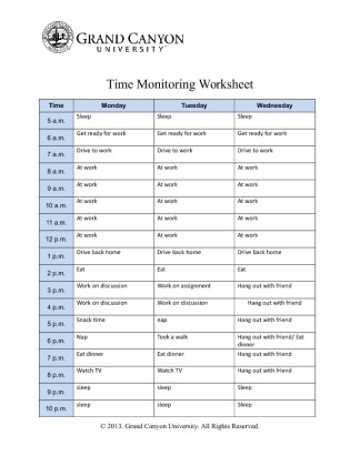  UNV 504 Week 1 Time Monitoring Worksheet