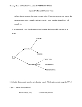 BUS 307 Week 2 Discussion 2 - Expected Values and Decision Trees