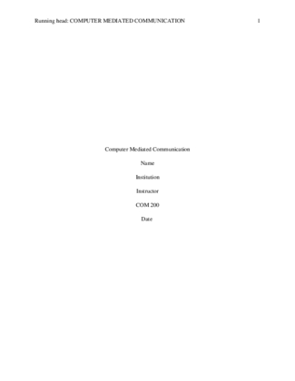 COM 200 Week 2 Assignment - Computer Mediated Communication