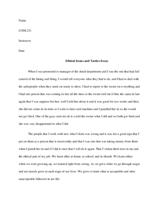 COM 231 Week 3 Ethical Issues and Tactics Essay