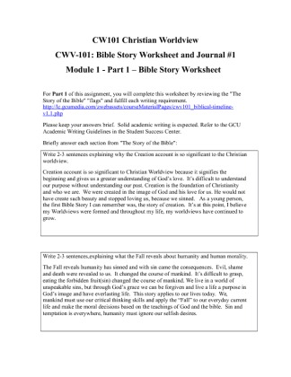 CWV 101 Week 1 Bible Story Worksheet and Journal #1