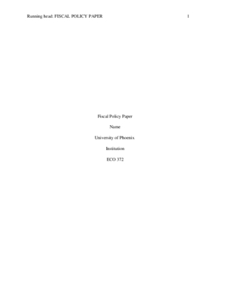 ECO 372 Week 3 Fiscal Policy Paper