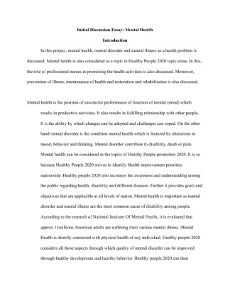 Initial Discussion Essay   Mental Health