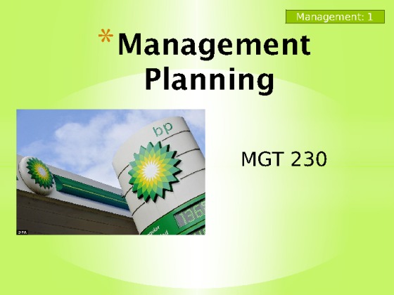 MGT 230 Week 3 Individual Assignment Management Planning Presentation...