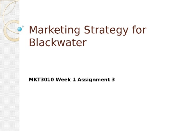 MKT3010 Week 1 Assignment 3   Marketing Strategy for Blackwater (17...