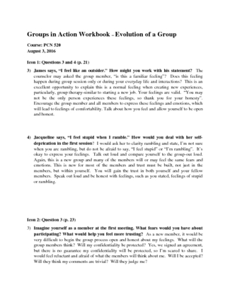 PCN 520 Week 3 Groups in Action Workbook - Evolution of a Group...