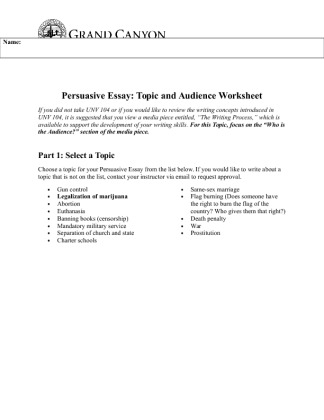 PHI 105 Week 1 Persuasive Essay   Topic and Audience Worksheet
