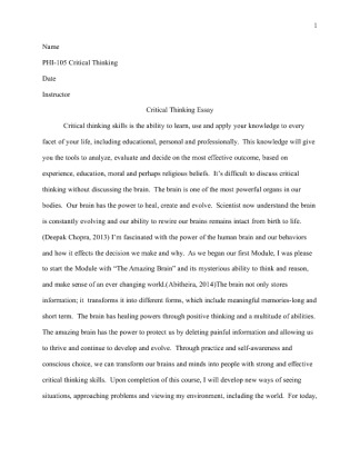 PHI 105 Week 1 What Is Critical Thinking   Essay Question