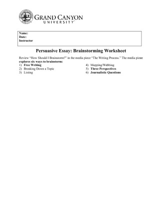 PHI 105 Week 2 Persuasive Essay   Brainstorm Worksheet