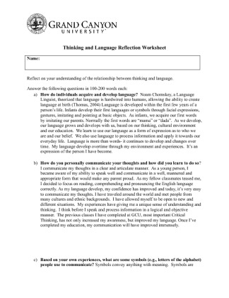 PHI 105 Week 5 Thinking and Language Reflection Worksheet