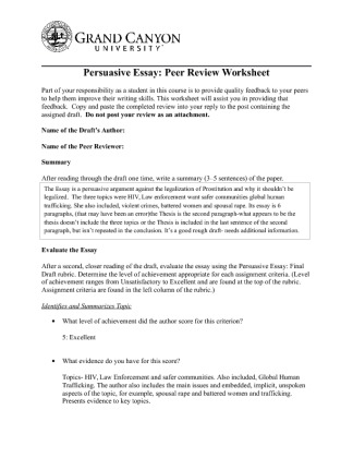PHI 105 Week 6 Persuasive Essay   Peer Review Worksheet