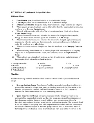 PSY 335 Week 4 Experimental Designs Worksheet [100% Correct Answers]