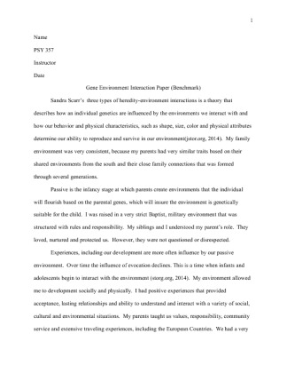 PSY 357 Week 3 Assignment 2   Gene Environment Interaction Paper...