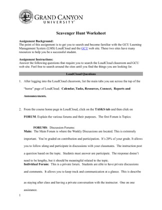 UNV 103 Week 1 Scavenger Hunt Worksheet